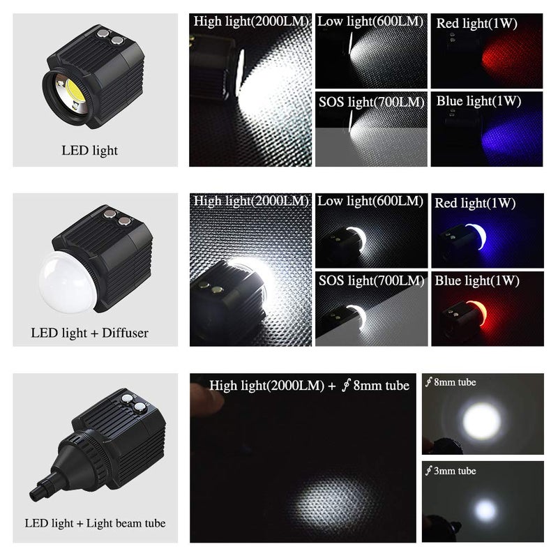 MEIKON Diving Video Light Waterproof 195ft/60M White Red Blue Mini Cube Led Camera Lights with Ball Head Cold Shoe Adapter Underwater Photography Lighting for Gopro Canon Nikon Sony Camera(SL-19) - Image 5